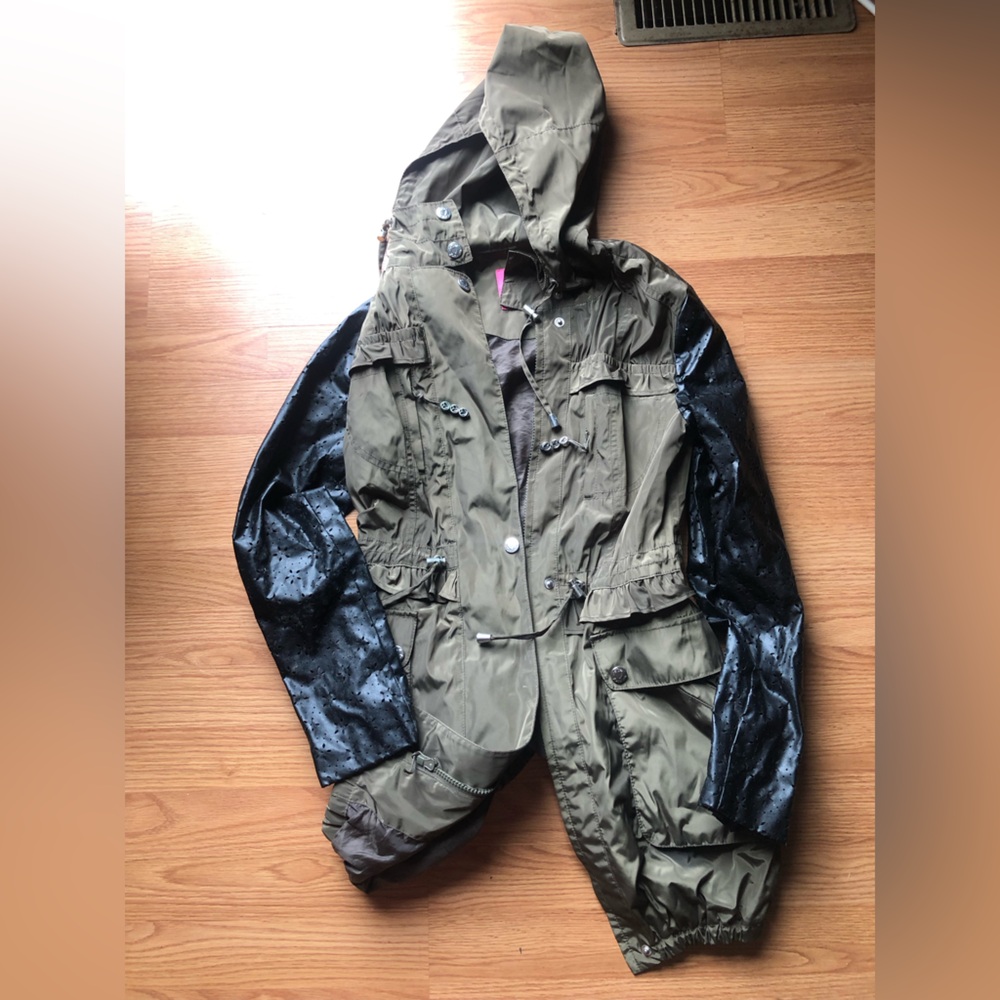 Betsey Johnson Olive Military Field Jacket with Black Trim